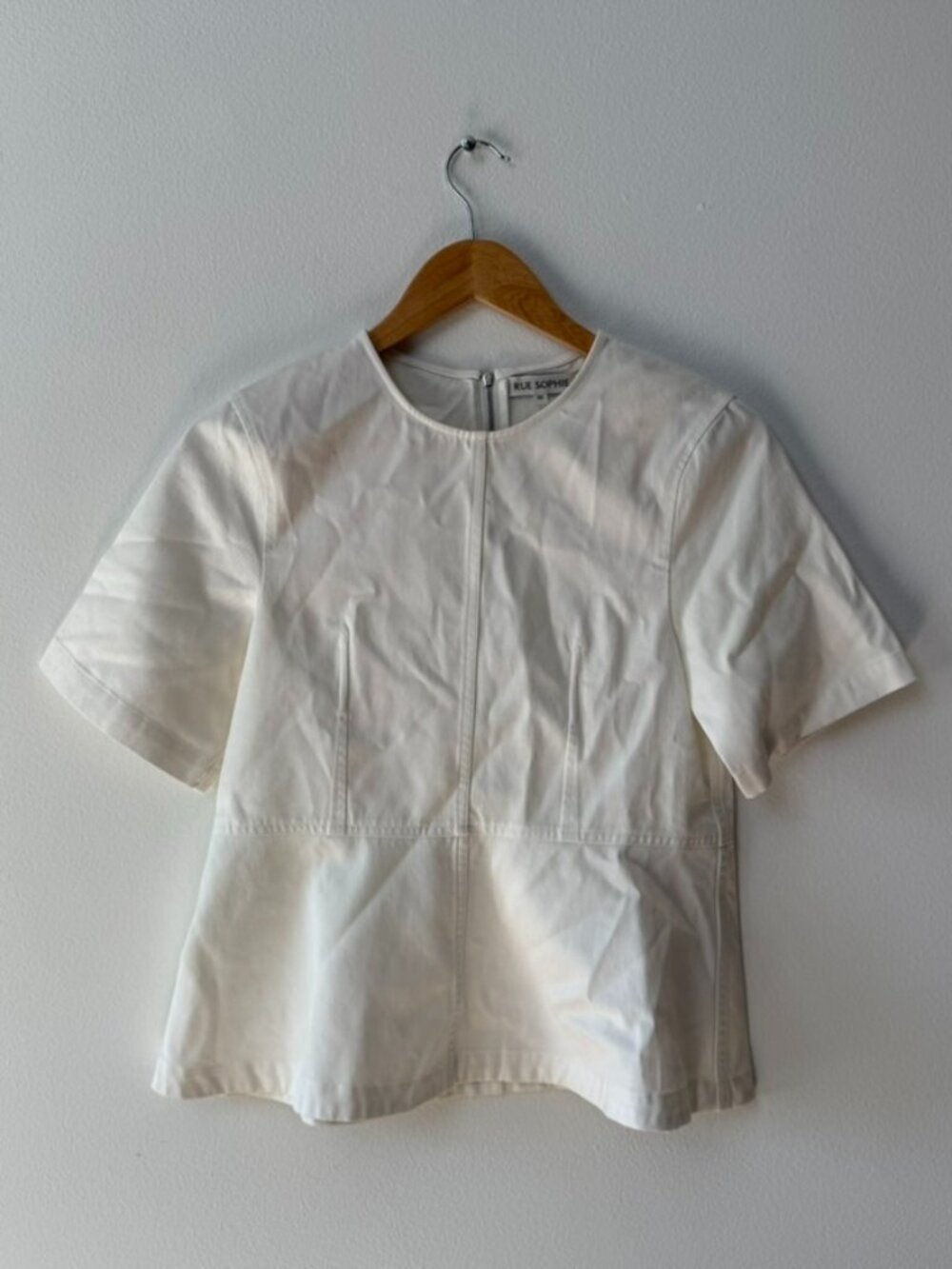 Rue Sophie Soletta Peplum Top White Denim Size XS